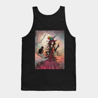 October Flame Witch Cat Halloween Fantasy Art Tank Top